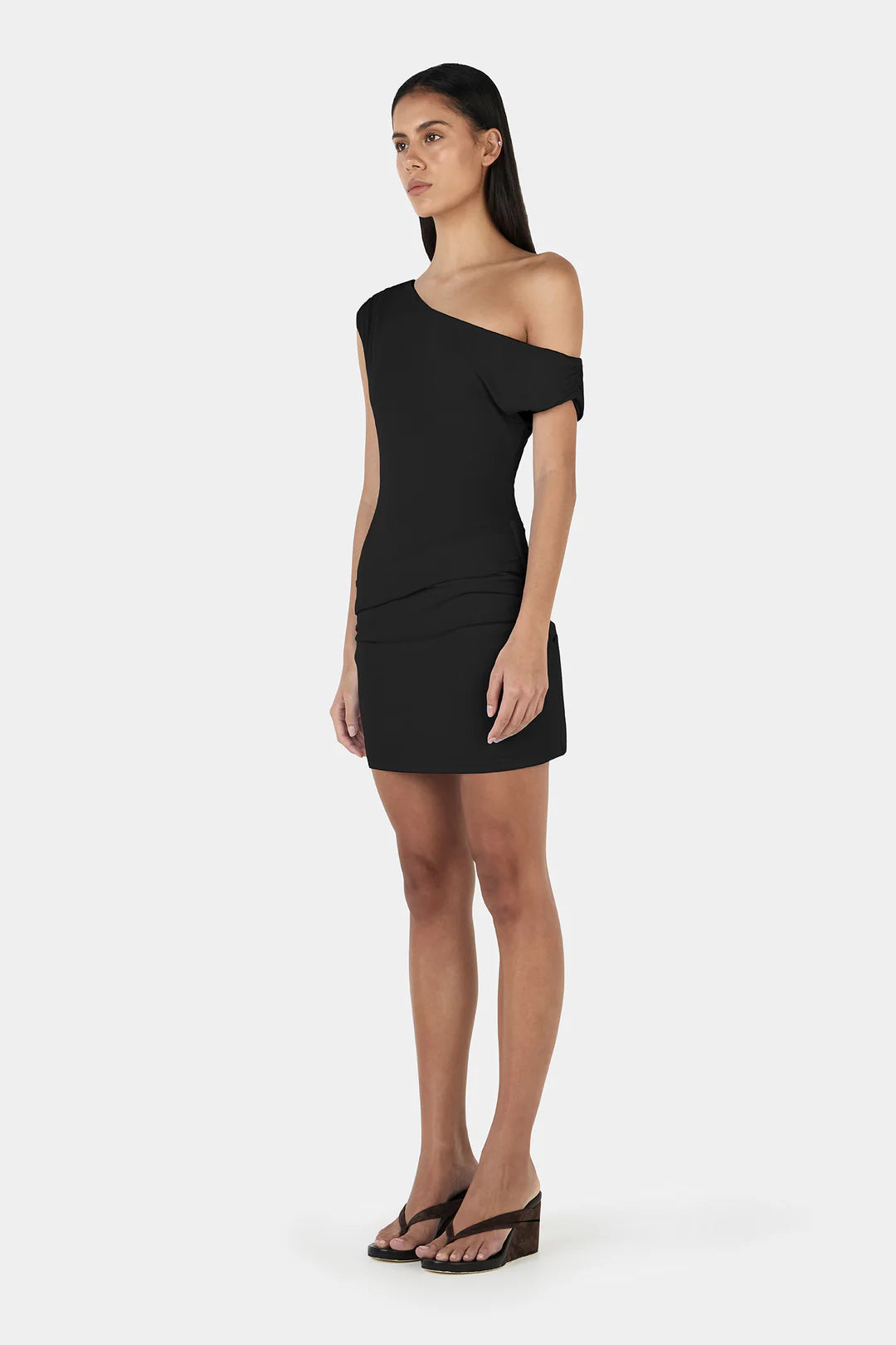 Ownley - The Frida mini dress is an off the shoulder layered mini dress made from a bodysuit and an asymmetrical draped maxi skirt. The dress has ruched seams at the hip area for shaping and is fully lined for a sleek silhouette. Dress up or down the Frida is a versatile styling piece to take you anywhere.