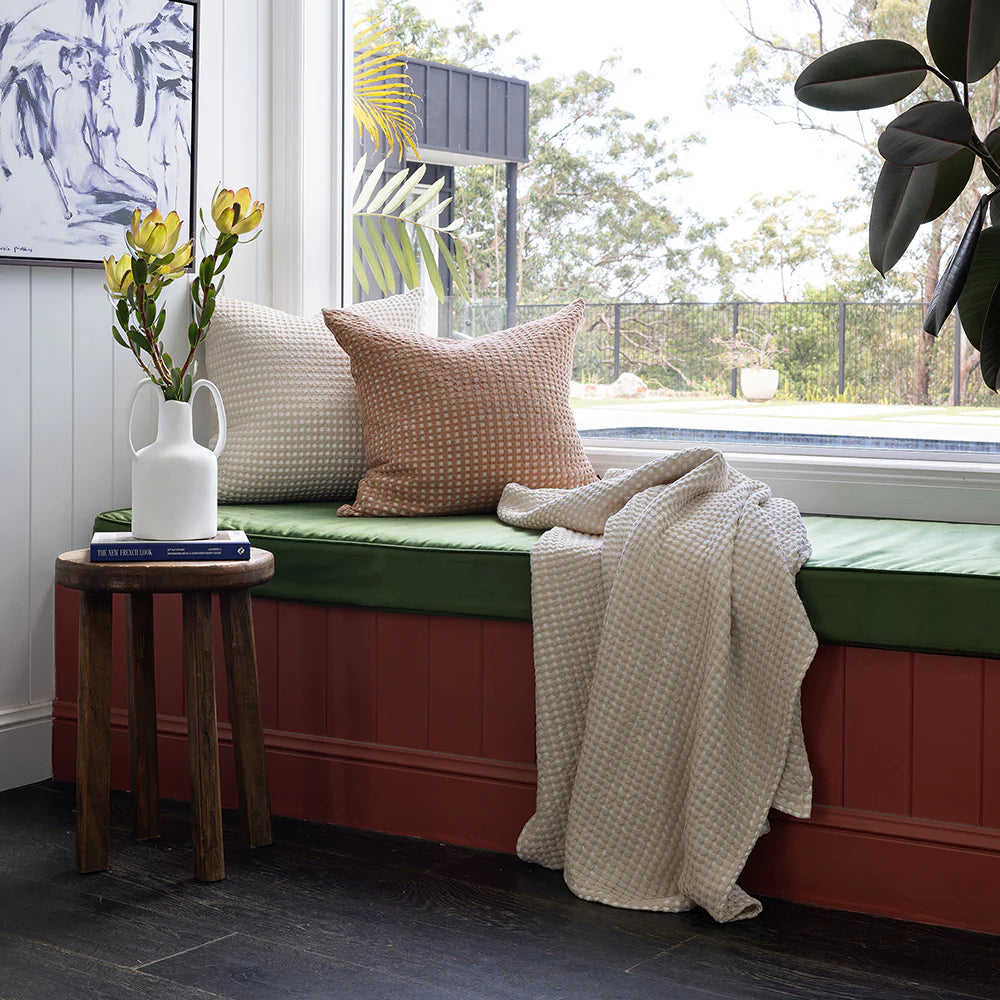 If it's beautiful texture you want, then it's hard to walk past the Bambury Endor range, made from a two-toned cotton waffle fabric. The throw is reversible, with one colour more dominant on the front and the other colour more dominant on the reverse.