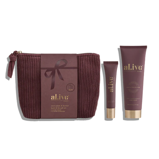 Our coordinating Hand Cream and Tinted Lip Butter featuring exclusive Sweet Plum & Berries scent with native Davidson Plum. Beautifully packaged in elegant sleeve presentation - the perfect travel-friendly pairing ready to gift.