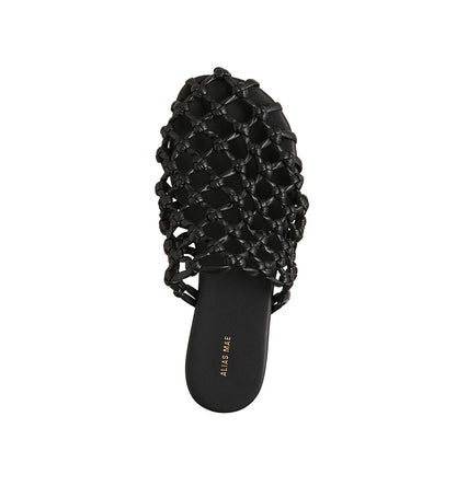 Effortless style meets modern edge with the Hezu slide. Designed with a handwoven lattice upper in sleek black, this slip-on brings a unique texture and elevated touch to everyday wear. The open-weave design keeps things light and breathable, while the minimalist silhouette ensures easy versatility—pair it with relaxed denim, summer dresses, or tailored pants for an instant style upgrade. Finished with a cushioned footbed and flat sole for all-day comfort, the Hezu is your go-to slide for a chic yet underst