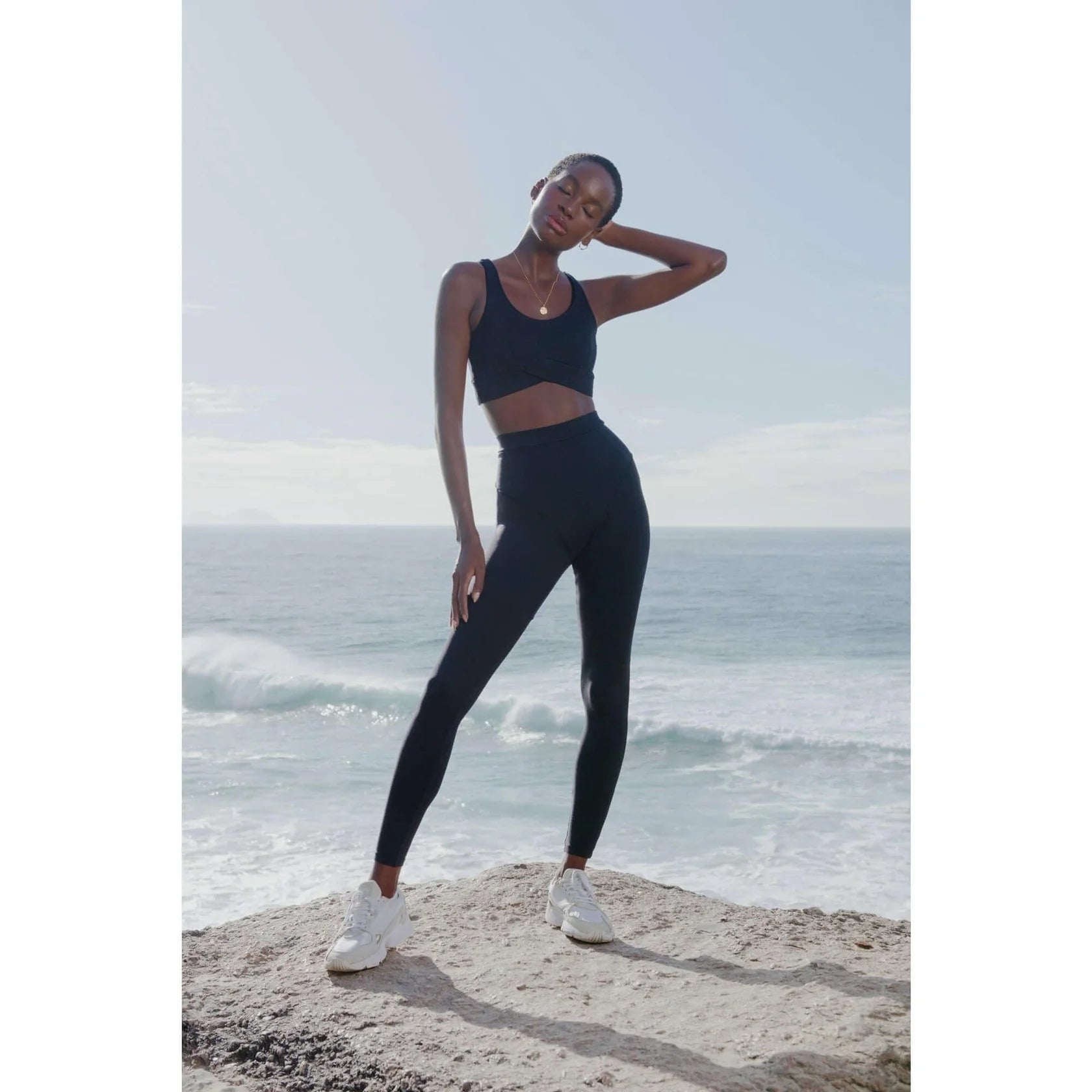 F.LUX Bruna sports bra. With a sexy v at the back and the cross over fabric with front, this is the most versatile activewear top on the market.