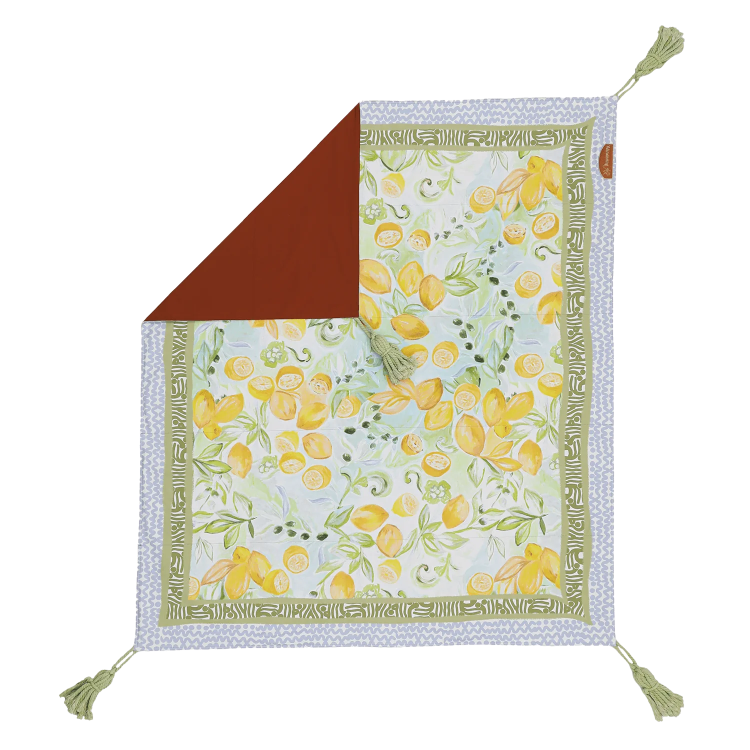 The Le Lemon Picnic Rug features a hand drawn design imbued with the memory of balmy late summer nights on the Amalfi coastline.