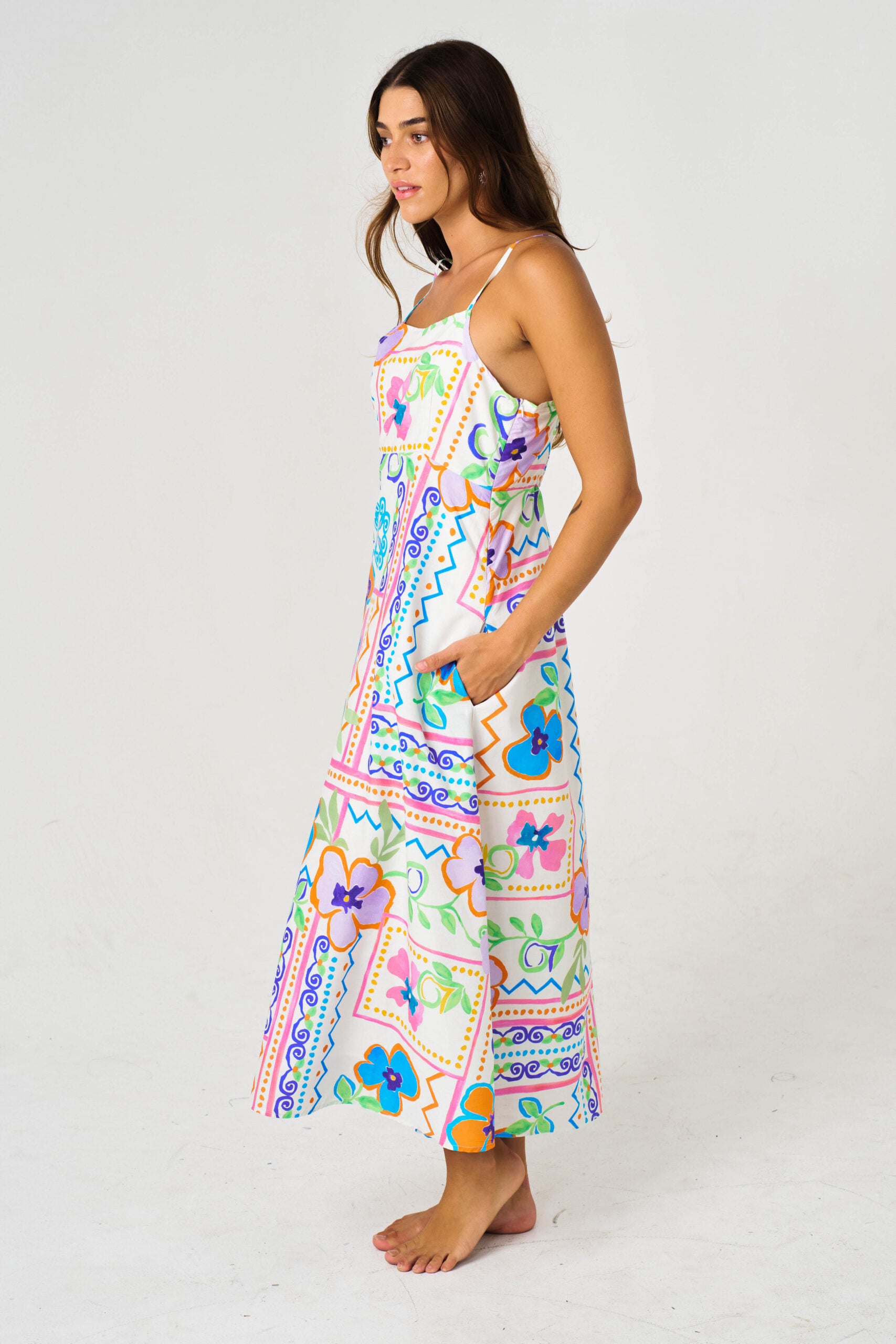Mikalya Dress with an exclusive print crisp cotton poplin.