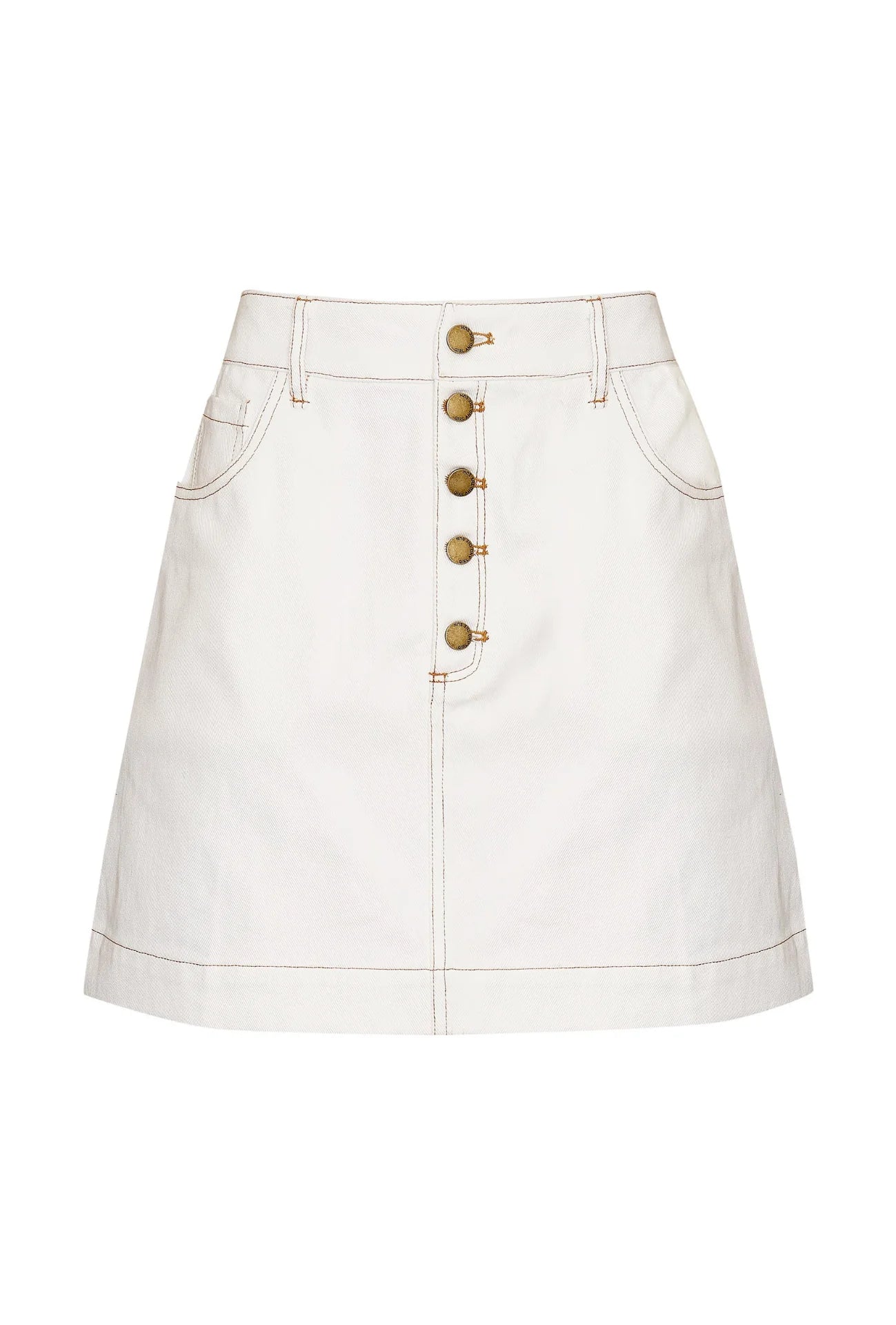 Transform your wardrobe with our Dora mini skirt in Ivory crafted in 100% cotton denim. Pair with your favorite tee and sneakers for a cool understated look