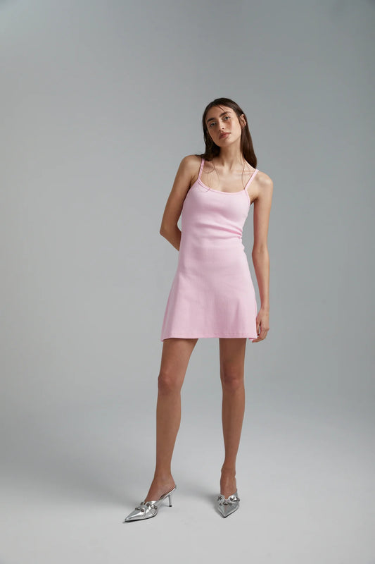 The infamous Summi A-line is back! Cut from form flattering ribbed cotton in feminine pink, this simple dress is every gals dream!