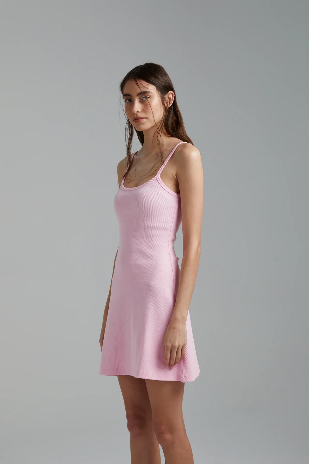 The infamous Summi A-line is back! Cut from form flattering ribbed cotton in feminine pink, this simple dress is every gals dream!