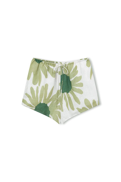 The Aloe Flower Linen Short by Zulu & Zephyr is a cute lingerie short style perfect for taking you on and off the sand, with an elasticated waistband and functional drawcord detail, in a lightweight fabrication featuring a custom floral screen print