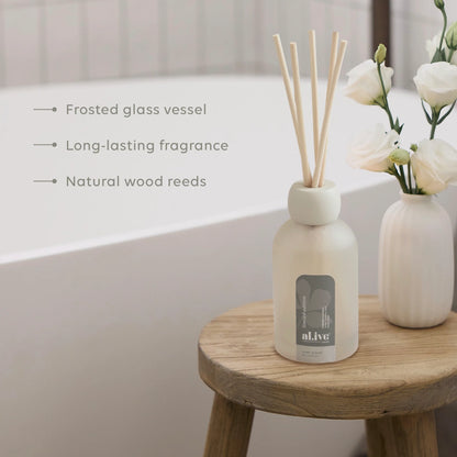 A 250ml Reed Diffuser designed to gently and continuously scent the home. Fragranced with our limited edition Ivory Bloom scent inspired by white florals, it brings a calm and considered atmosphere to shared spaces.