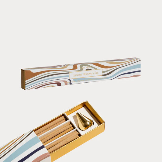 Elevate your space with our Incense Discovery Set, featuring three best-selling natural incense blends—6 Wild Fields, 6 Sweet Muse, and 6 Woodlands—plus a mini brass incense holder. Crafted with pure essential oils, each scent invites calm and connection. A beautiful gift set or a mindful way to explore all three. Sustainably made for meaningful moments of aromatic ritual.
3 x 6 sticks + Mini Brass Holder
