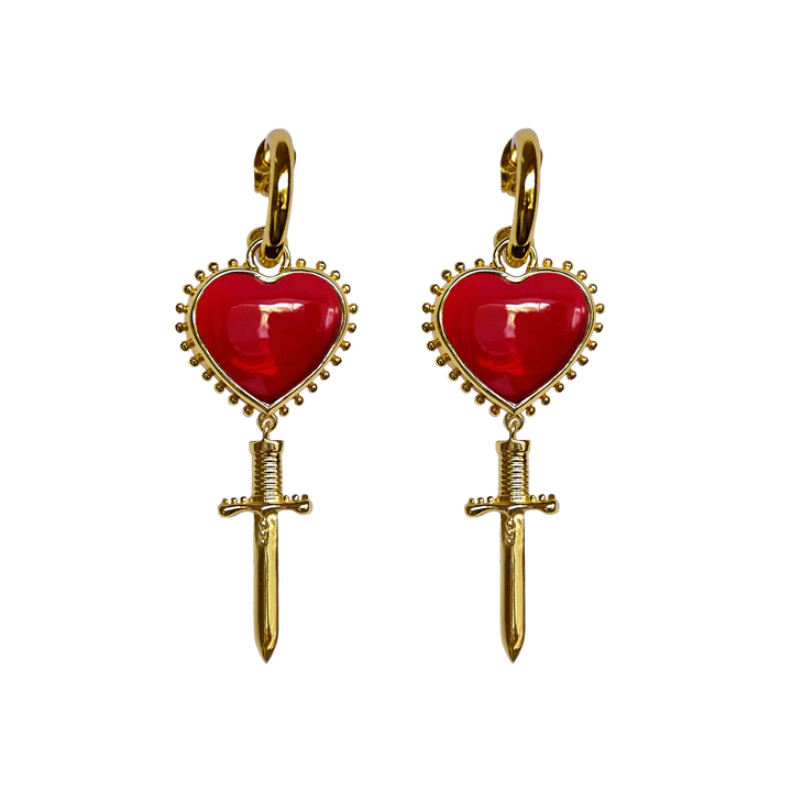 The Juliets are our cult favourite bestselling heart + dagger motifs, with stunning cabochon heart shaped stones, now in our rouje red glass stones. If you want a signature Mountain &amp; Moon earring,&nbsp;the Juliets&nbsp;are your&nbsp;go to gal. Make it romantic and cute, the Juliets are a bit of everything &lt;3