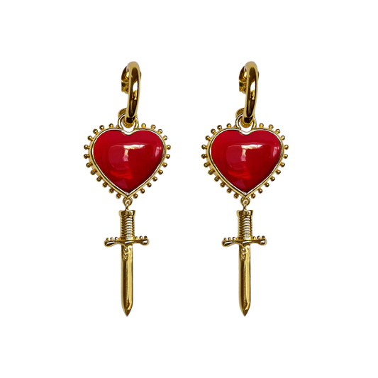 The Juliets are our cult favourite bestselling heart + dagger motifs, with stunning cabochon heart shaped stones, now in our rouje red glass stones. If you want a signature Mountain &amp; Moon earring,&nbsp;the Juliets&nbsp;are your&nbsp;go to gal. Make it romantic and cute, the Juliets are a bit of everything &lt;3