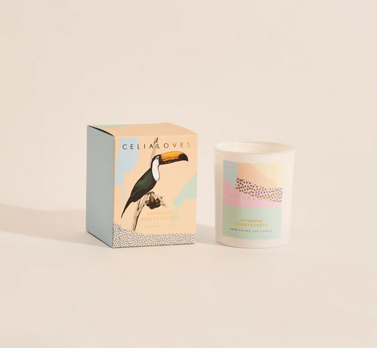 With the delicate fragrance of the sweet flowering vine, our cult favourite Japanese Honeysuckle will make your heart melt and your soul bloom.

Celia Loves scented soy candles have been carefully curated to instantly elevate your everyday moments and *seriously* scent your space. Hand-poured into contemporary glass vessels using only 100% cotton, lead-free wicks, they’re a chic addition to any space (and an epic gift that will get you LOTS of brownie points).&nbsp;
