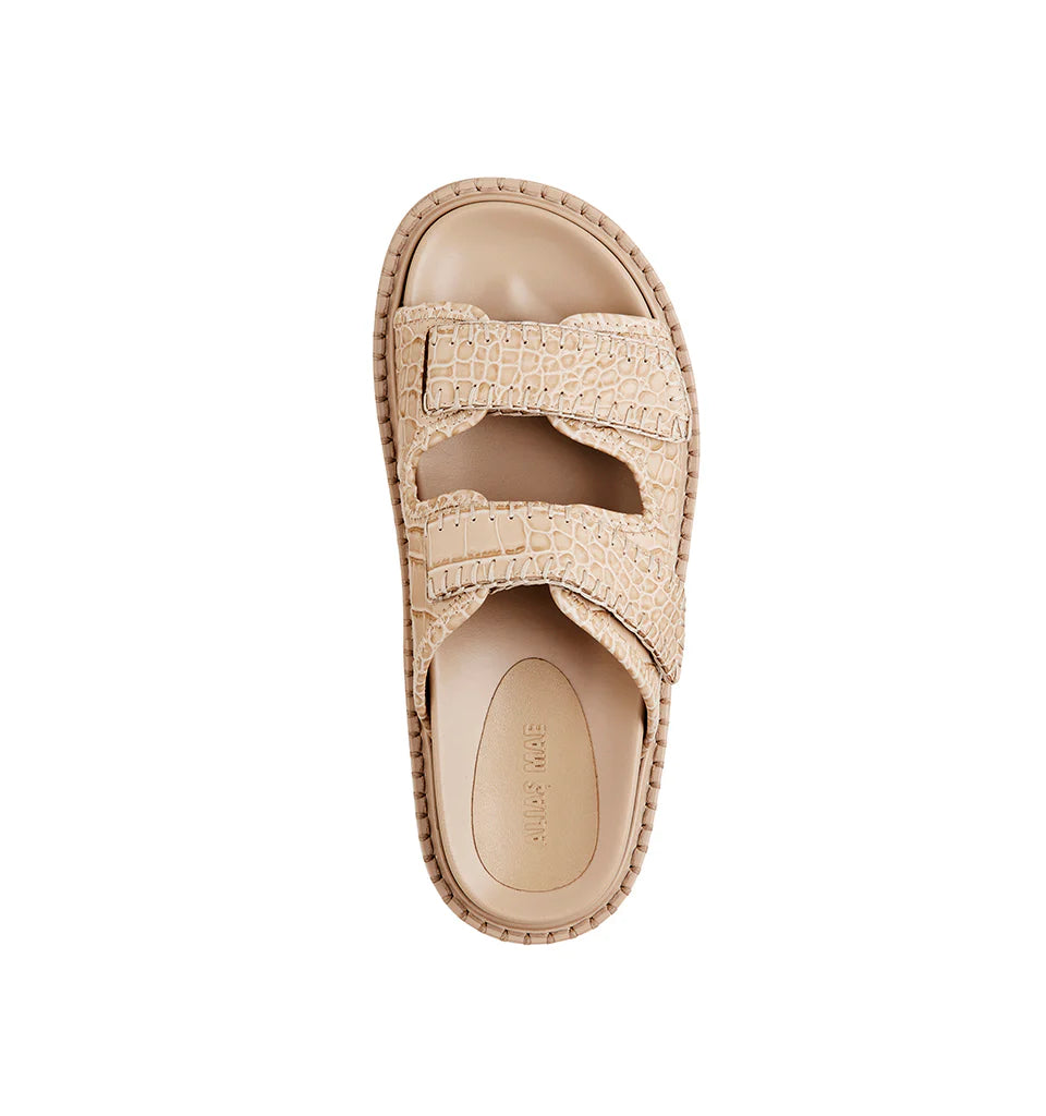 A classic spring sandal, meet the Paros from Alias Mae. Constructed from 100% leather, features include crocodile print, moulded footbed and velco straps