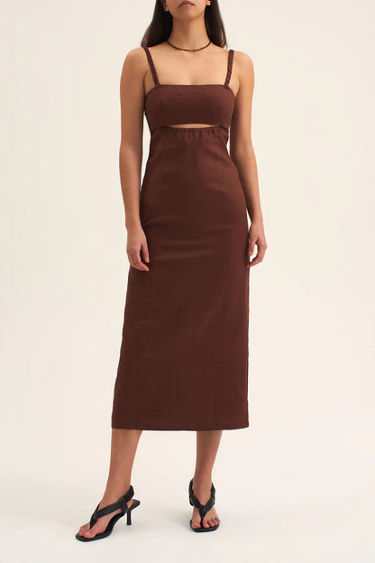 River Fitted Midi Dress Chocolate