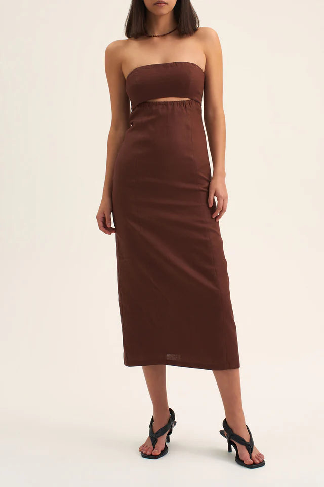 River Fitted Midi Dress Chocolate
