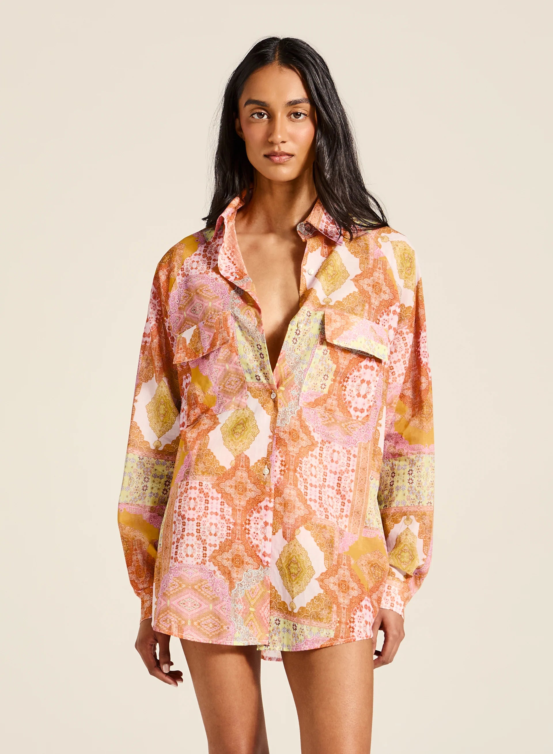 Tiger Lily -&nbsp;A go-to piece for everyday ease, this shirt delivers effortless style with its subtly oversized fit and relaxed raglan sleeves. Finished with Mother-of-Pearl buttons and patch pockets, it’s a versatile staple that brings laid-back chic to any look.

Product Details:

Classic shirt shape
Patch pockets
Slightly oversized fit
Mother of Pearl buttons at placket and cuff
Long lenth for more coverage
Soft Light Weight Fabrication