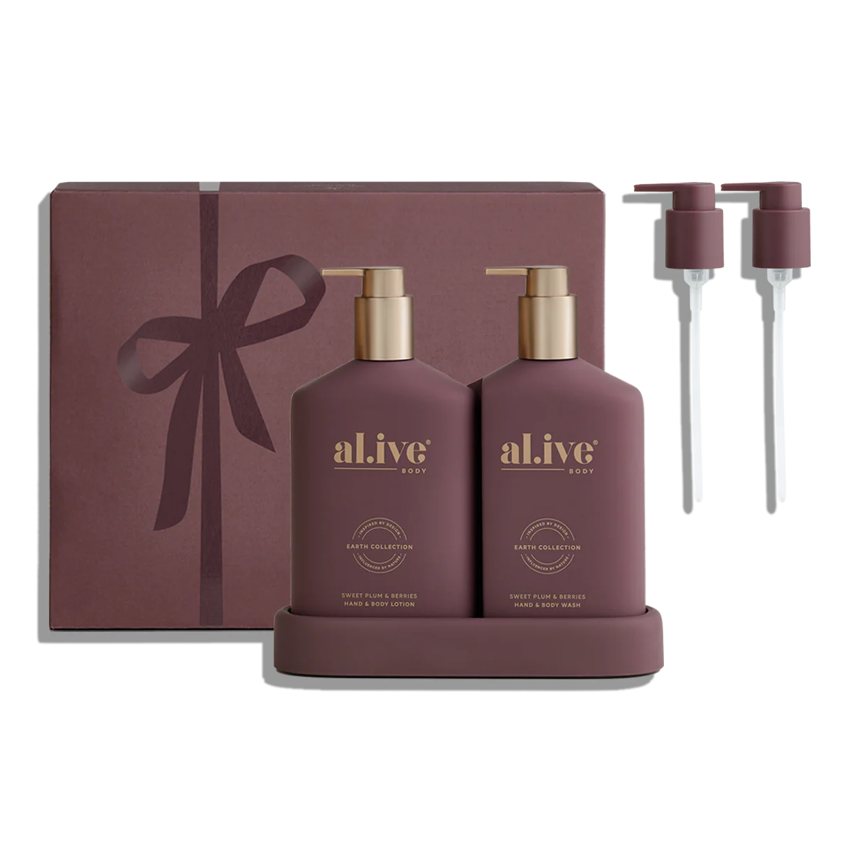 al.ive - Our exclusive Sweet Plum &amp; Berries scent featuring native Davidson Plum in signature interlocking bottles with Limited Edition mulberry colourway. Rich in Australian botanicals and antioxidants, this luxurious duo transforms daily care into moments of festive indulgence.