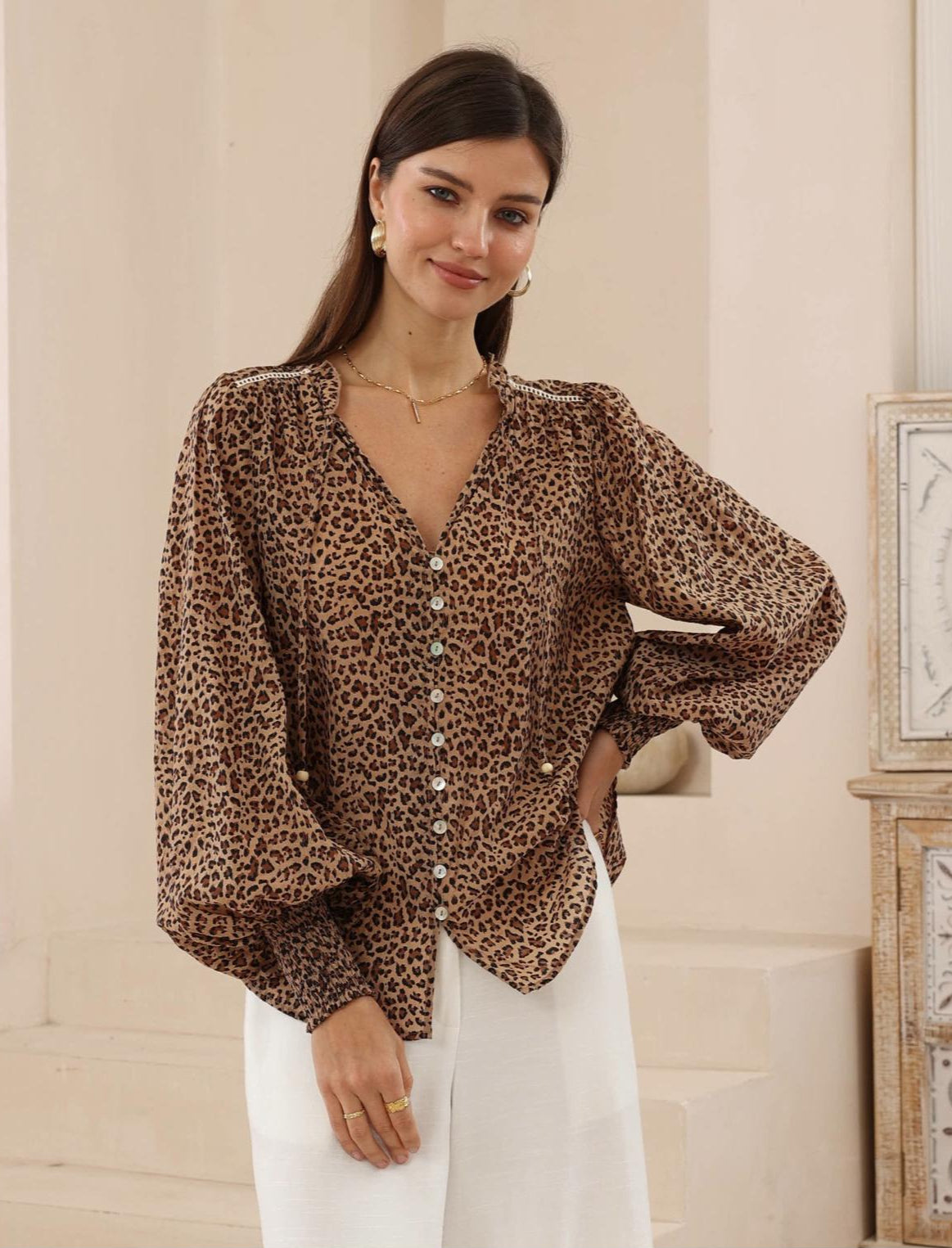 Unleash your wild side with this effortlessly chic&nbsp;Leopard shirt. Featuring a timeless animal print and designed with a blend of comfort and drama, this piece brings elevated ease to your everyday style.
