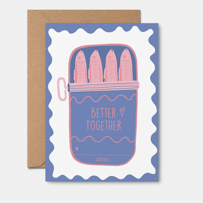 Better together GREETING CARD. Sardines, Love, Wedding