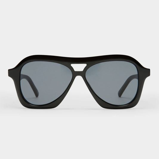 Inspired by millennial pop culture, our DRIZZLE sunglasses are the latest take on the classic aviator silhouette. Featuring a three-dimensional bevelled profile, this midsize frame offers flattering unisex proportions and is detailed with our understated pyramid stud hardware on both temples.

• Finished in classic black with dark lenses for an everyday look.
• Made using BPA free polymer plastic which is lightweight, durable and impact resistant.
• Fitted with shatterproof and scratch resistant polycarbona