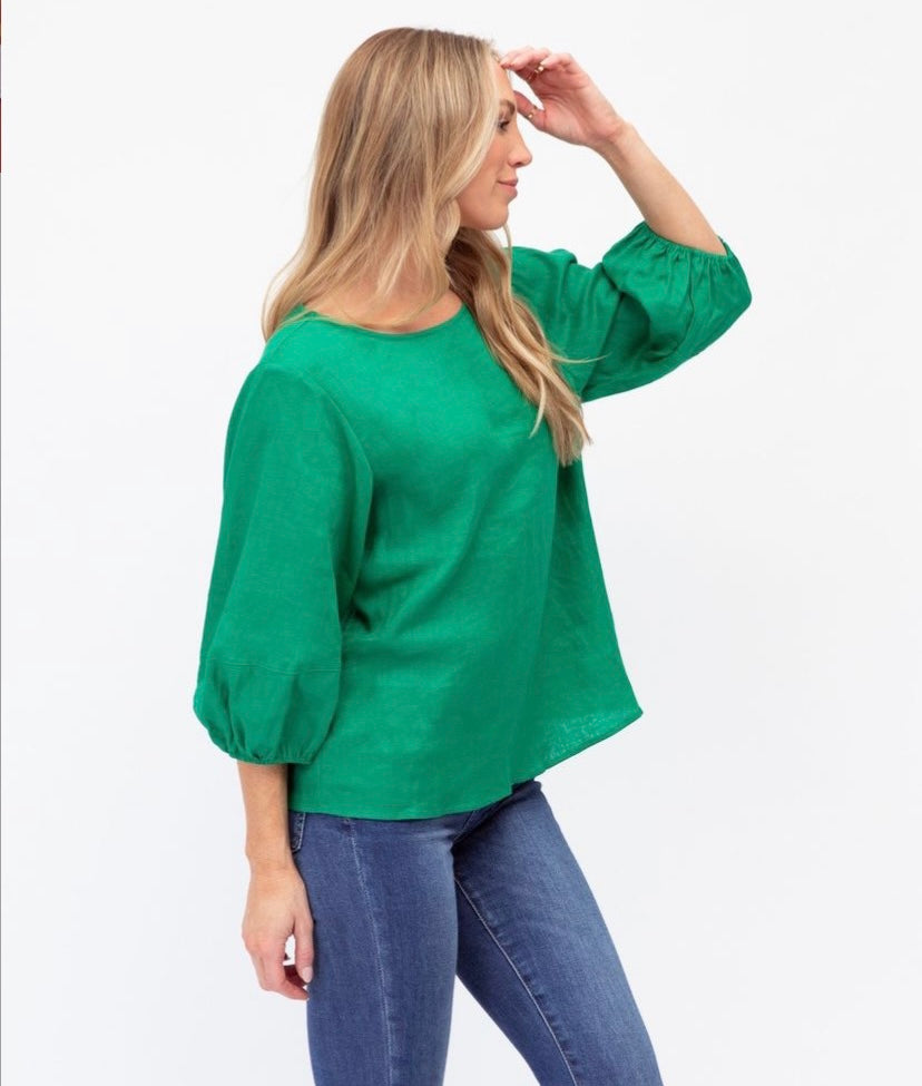 The Elsa top by Label of Love in Emerald Green features bellowed sleeves, loose fit and elongated length.