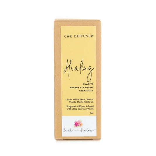 Enjoy&nbsp;your favourite Laced with Kindness candle scents on the go.&nbsp;Freshen up your car, caravan, wardrobe, or favourite space with our&nbsp;car diffuser collection&nbsp;that contains a few of our best selling blends.&nbsp;

Feel fresh, healed, and relaxed on the road wherever you go.&nbsp;

Available in&nbsp;Balance,&nbsp;Healing,&nbsp;Love, and&nbsp;Protection.&nbsp;Each is infused with crystals for extra healing properties.&nbsp;

Size:&nbsp;4.5cm x 2cm x 2cm