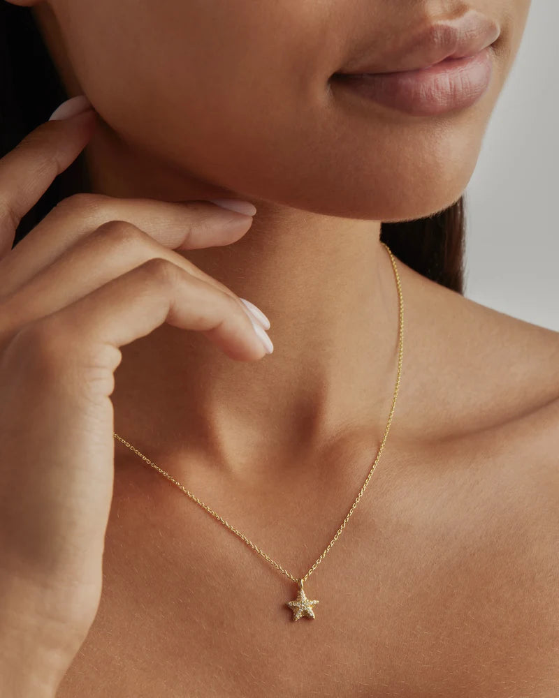 Known as the Star of the Sea, the starfish's ability to regenerate makes&nbsp;our&nbsp;18k Gold Vermeil&nbsp;By&nbsp;the Sea&nbsp;Starfish Necklace&nbsp;a symbol of strength and resilience through challenges.&nbsp;Encrusted with sparkling crystals, wear&nbsp;this keepsake&nbsp;for protection,&nbsp;guidance&nbsp;and divine love.&nbsp;