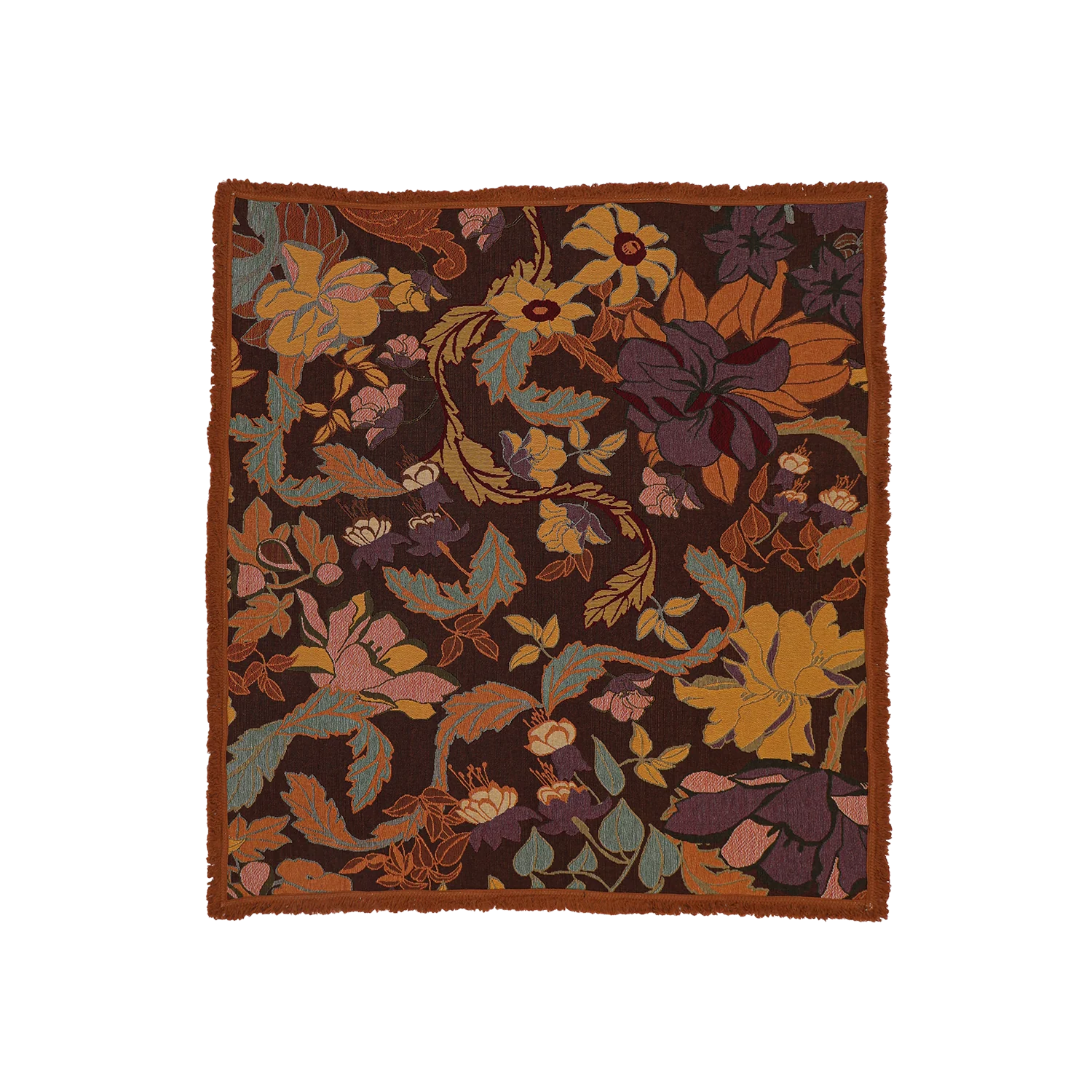 The Flora Plum woven throw is made from 100% recycled cotton with a rust coloured fringing, our throws are perfect to snuggle up in with a novel or take on a picnic. Drawing inspiration from the dramatic and audacious florals of the 1950s, our oversized Flora print puts a modern twist on our bestselling Forest print.