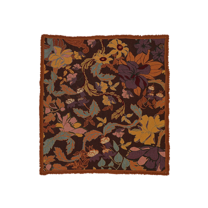 The Flora Plum woven throw is made from 100% recycled cotton with a rust coloured fringing, our throws are perfect to snuggle up in with a novel or take on a picnic. Drawing inspiration from the dramatic and audacious florals of the 1950s, our oversized Flora print puts a modern twist on our bestselling Forest print.