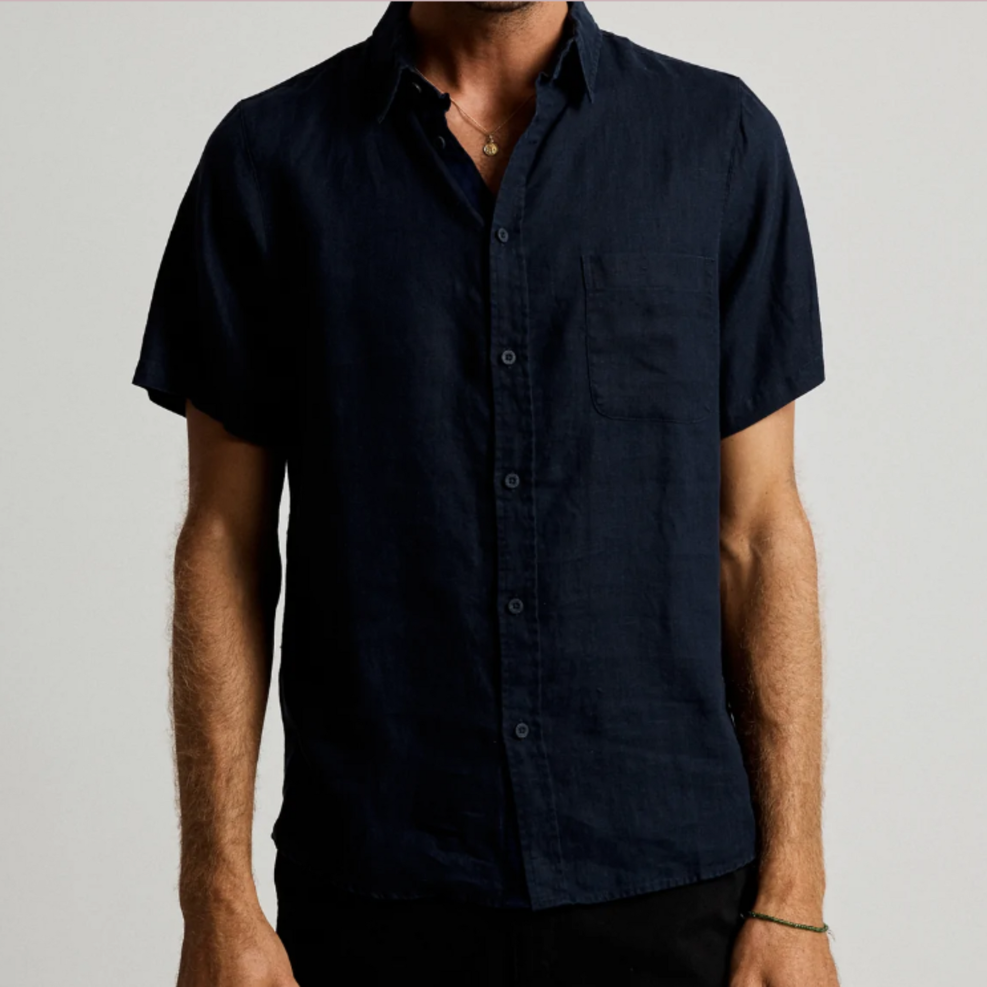 Mr Simple linen short sleeve shirt - Navy