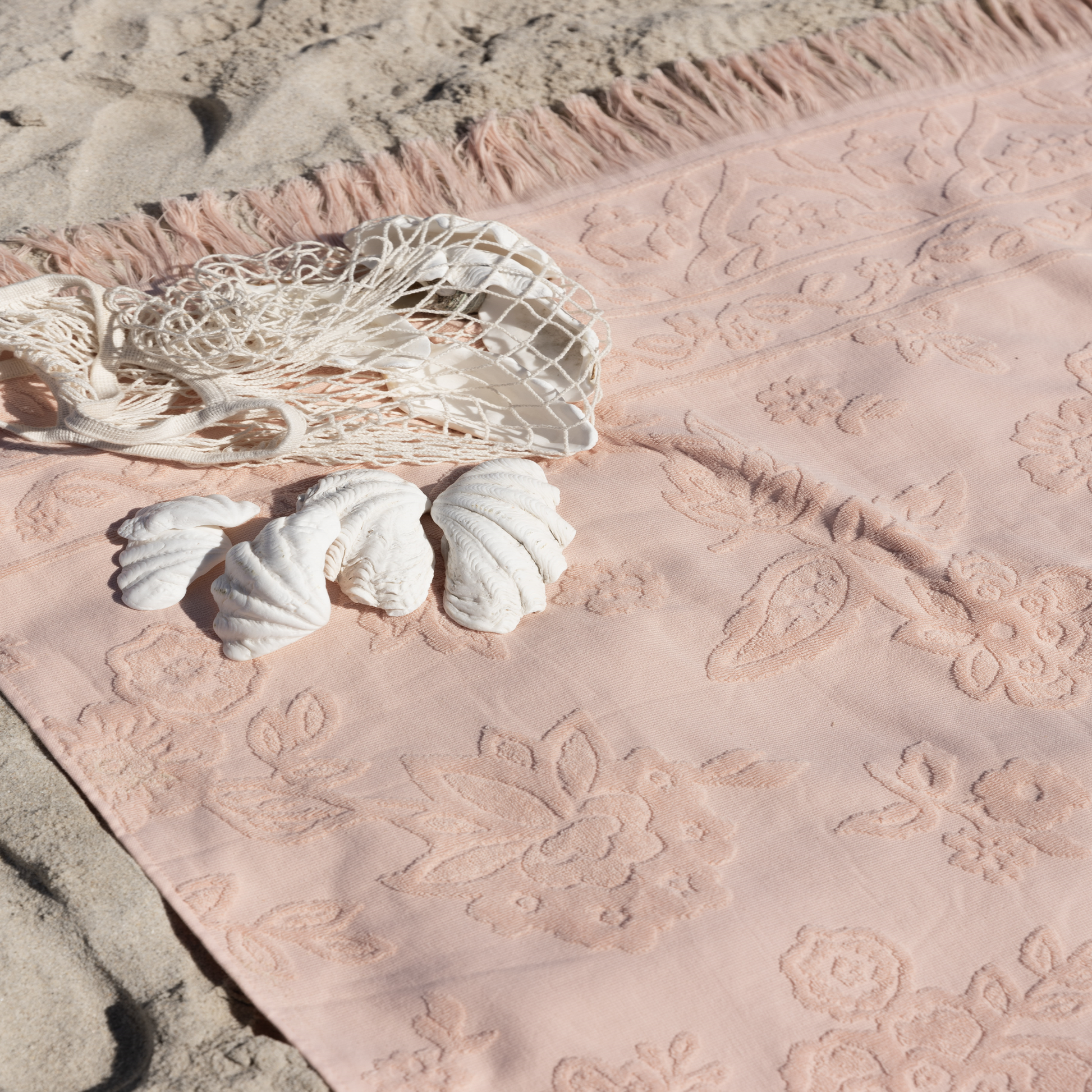 Isla In Bloom Lucia Peach Beach Towel with Shells