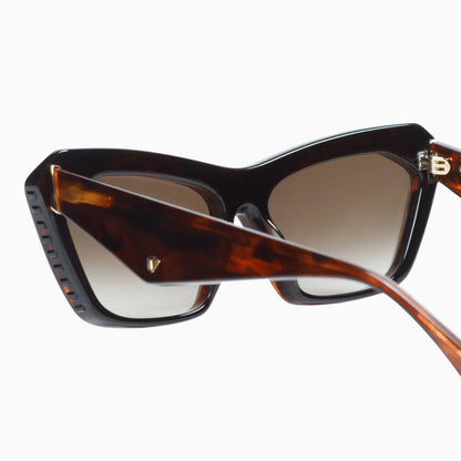Valley Eye Wear Piaf - Tobacco Tort - Black Swarovski Crystals Gold Metal Trim Back Close Up