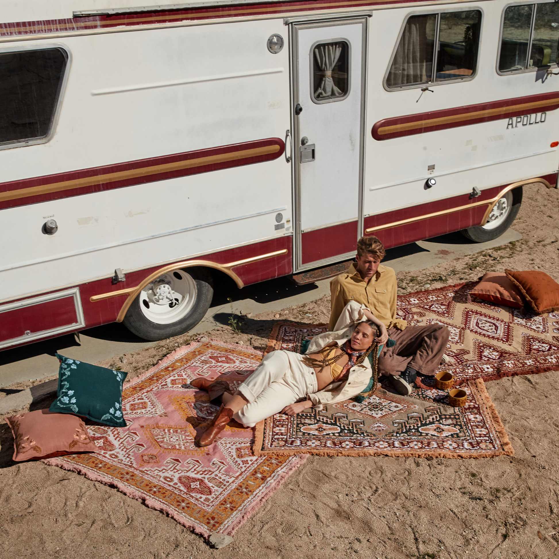 Wandering Folk Pink Sands Wandering Throw Infront of Van