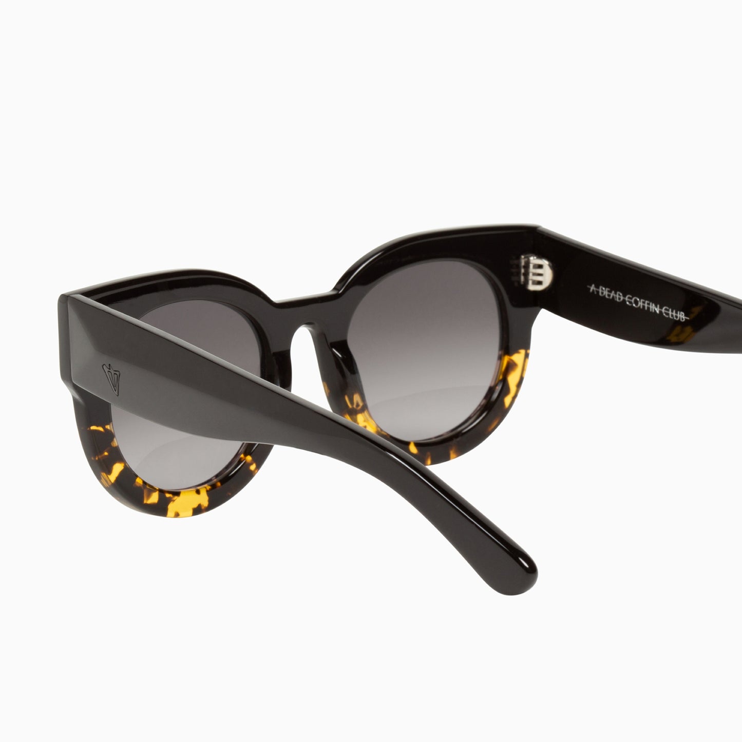Valley A Dead Coffin Club Sunglasses black to tort with brown gradient lens Back of glasses