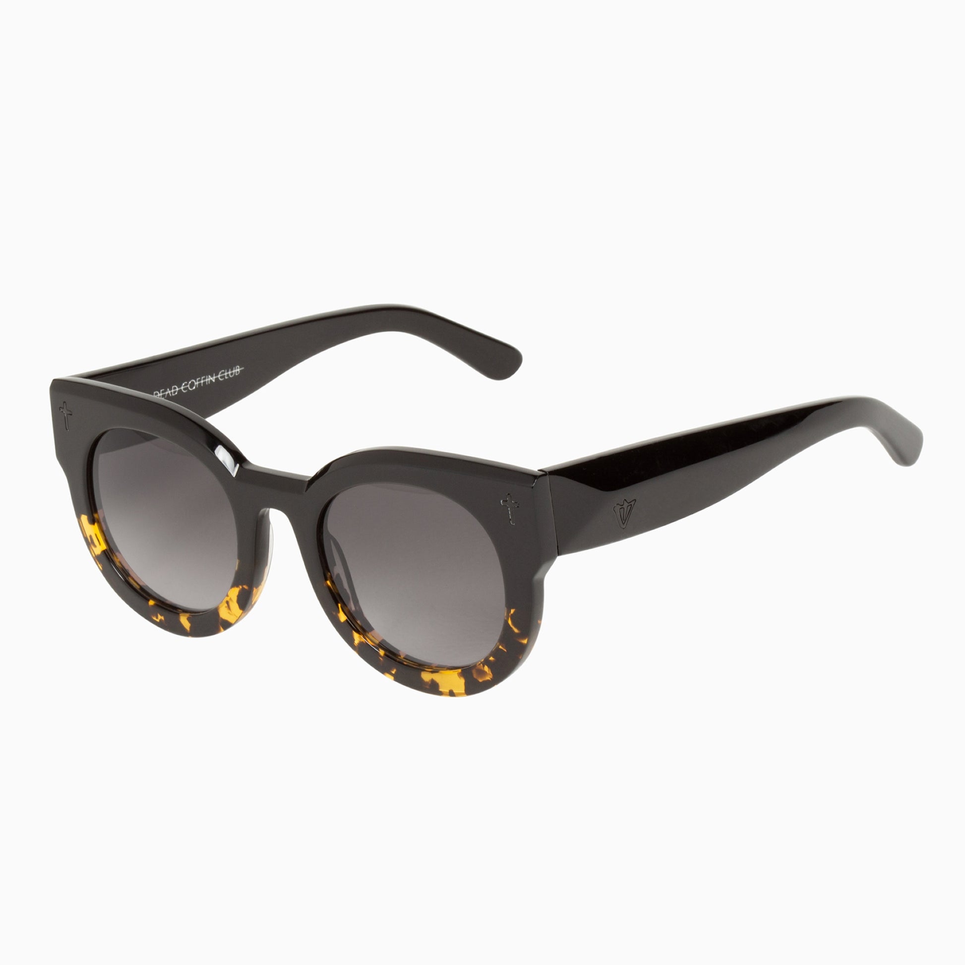 Valley A Dead Coffin Club Sunglasses black to tort with brown gradient lens corner view